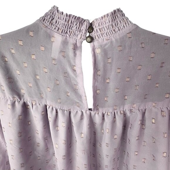 Sheer Long Bell Sleeve Lilac Mauve Flowy Peasant Blouse Gold Pattern Women’s M - Picture 6 of 8